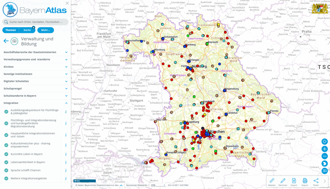 Integrationskarte Bayernatlas Integrationslandkarte mit ihren acht Kartenebenen