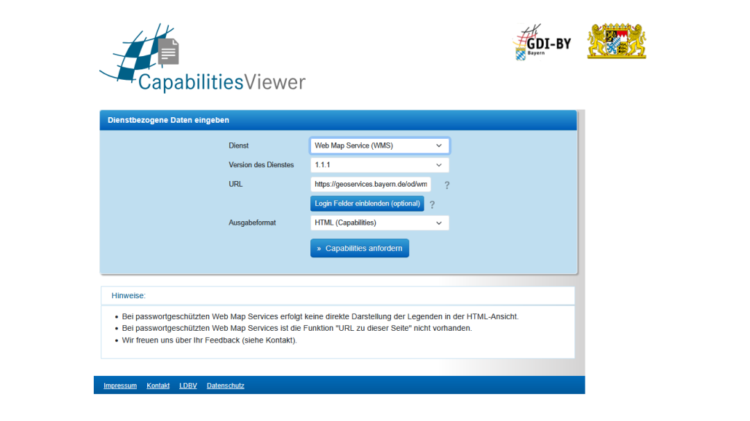 Capabilities Viewer Ansicht des Capabilities Viewers